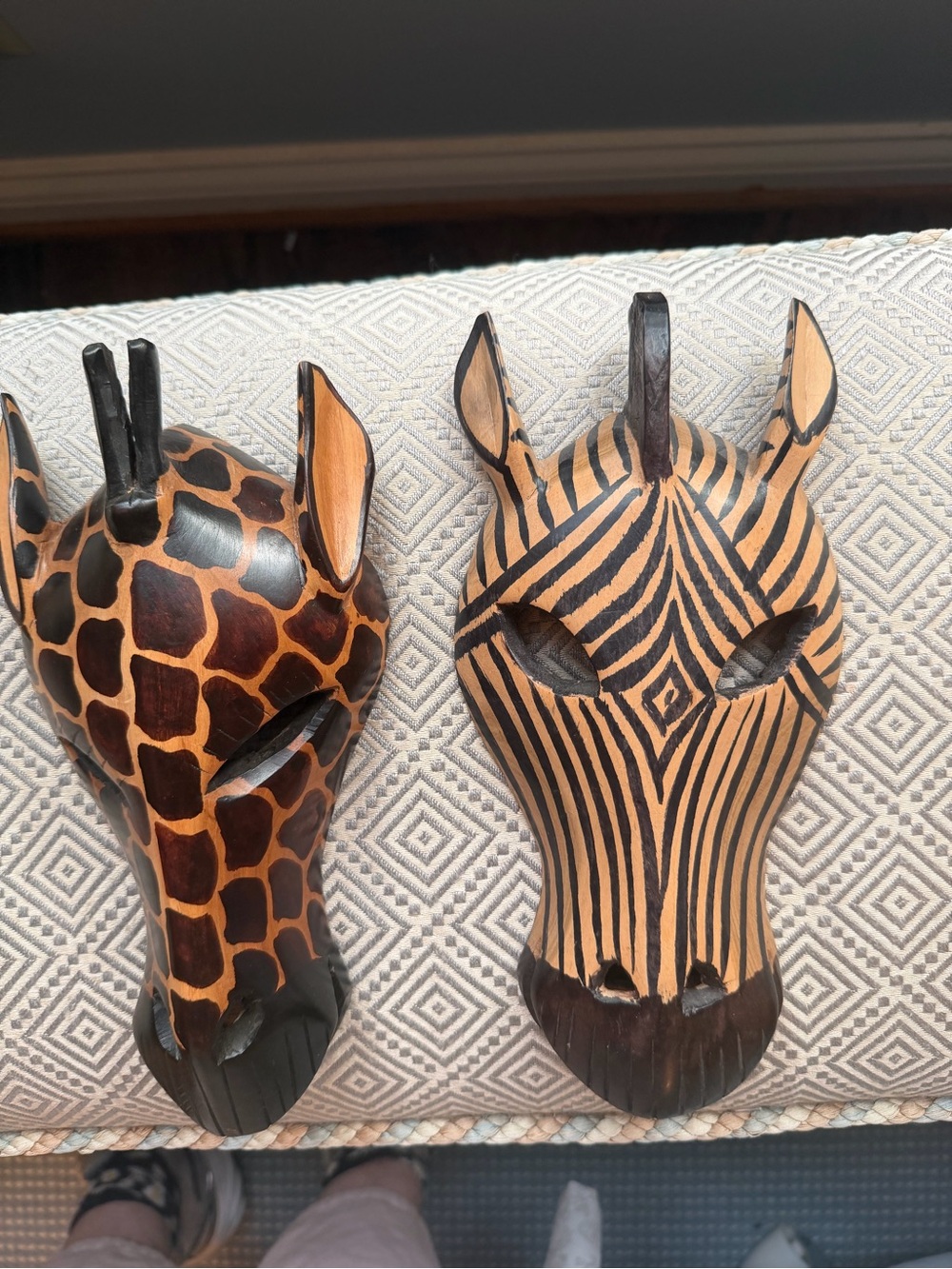 Handcrafted Giraffe & Zebra Wood Wall Masks in Brown and Black